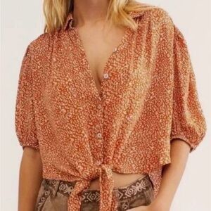Free People Sienna Rust Floral Button-Up Top